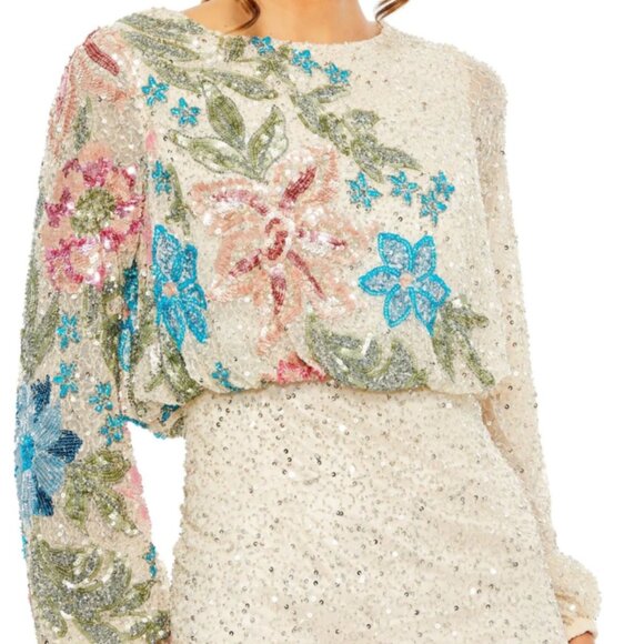 MAC DUGGAL 5615 EMBELLIHSED MULTI FLORAL HIGH NECK NUDE GOWN 14 - Picture 2 of 9